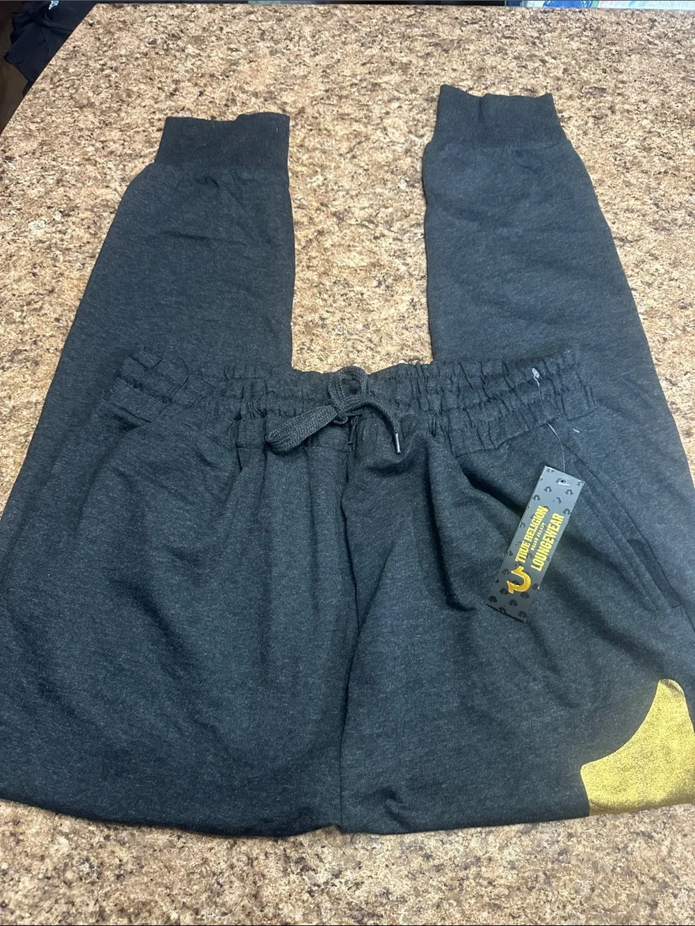 NWT True ReligionLoungewear  Charcoal Joggers with Gold Horseshoe Print XL
